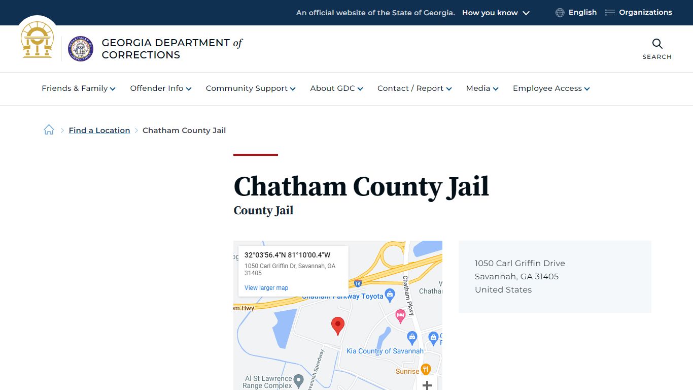 Chatham County Jail | Georgia Department of Corrections